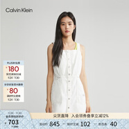 Calvin KleinJeans夏季女士簡(jiǎn)約織布標ck鉚釘排扣時(shí)尚疊穿吊帶牛仔背帶裙 1AA-牛仔白 S