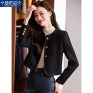 莫代爾氣質(zhì)名媛感小香風(fēng)外套女2025春秋新款炸街韓系休閑寬松短款上衣 黑色西裝 L