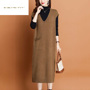 夏典素訂女王（SE.PSTP）高端氣質(zhì)針織衫無(wú)袖連衣裙女秋冬新款寬松顯瘦加厚過(guò)膝馬甲背心裙 黃駝色今年流行的輕奢品牌 XL 建議120-130斤內
