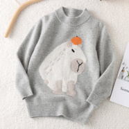 SATCHI精選羊毛半高領(lǐng)男女童卡皮巴拉羊毛針織衫雙股加厚毛衣 彩點(diǎn)灰 M 100c