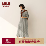 無(wú)印良品（MUJI）女式 法蘭絨 立領(lǐng)長(zhǎng)袖連衣裙女裝裙子純棉連身裙25年秋季 淺米色格紋 XL (165/92A)
