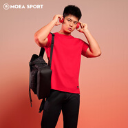 墨立方（MOEA）純色絲光棉短袖T恤男款正肩半袖衣服運動(dòng)體恤健身打底衫潮 大紅 L 175/96A/L