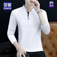 羅蒙（ROMON）立領(lǐng)純棉長(cháng)袖t恤男裝秋冬季打底衫加絨加厚V中半高領(lǐng)保暖內衣 LQ-春秋薄 款221立 領(lǐng)-白色 L 碼[115-130斤]