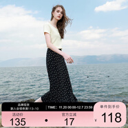 三彩2025夏季新款碎花半身裙斜裁A字裙松緊腰魚(yú)尾裙浪漫長(cháng)裙M