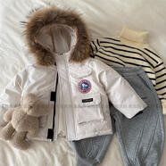 寶寶羽絨服1-3歲辰兒童服男女童潮牌貉子毛真 米白色 130 cm