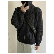 沙馳（SATCHI）復古高領(lǐng)羊衫麻花毛衣外套蝙蝠袖秋冬款雙拉鏈針織加厚羊毛開(kāi)衫 深灰色 M