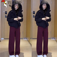 啄木鳥(niǎo)洋氣寬松韓版服女2025冬季新款時(shí)尚連帽百搭顯瘦面包服短外套 黑色 M 【90-110斤】