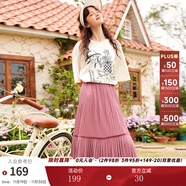 兩三事絲絨半身裙春季女黑色百褶裙裙子復古半裙長(cháng)裙 開(kāi)心自轉體 粉色- 薄款 S