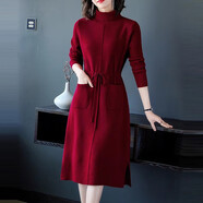 恒源祥品牌山羊毛女長(cháng)款過(guò)膝毛衣2025秋冬新款打底羊毛氣質(zhì)針織連衣裙 YM68-D6314-58酒紅色 3XL 適合135-145斤