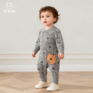 乖奇熊 寶寶純棉毛線(xiàn)連體衣服嬰兒春秋網(wǎng)紅洋氣秋冬裝毛衣針織衫 灰色 80