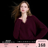 三彩2025冬季新款寬松翻領(lǐng)針織衫長(cháng)袖套頭衫毛衫保暖簡(jiǎn)約M 車(chē)厘子紅 S 155/80A