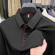 袋鼠（DAISHU）斷碼2026春季新款衫男士長(cháng)袖恤純色翻領(lǐng)中年寬松潮流體恤男裝打底 HM2501長(cháng)袖T恤黑色 M 建議80-100斤