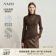 AMII女裝2025冬季新款仙氣半高領(lǐng)微透視拼接修身顯瘦毛衣女百 深啡 XL 170/92A
