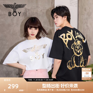 BOY LONDON【范丞丞同款】夏季短袖情侶小熊涂鴉滿(mǎn)印潮牌T恤N01909 黑色 XS 此款偏大，建議拍小一碼