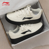 李寧（LI-NING）李寧女鞋行初2.0板鞋新款春夏黑白熊貓鞋休閑鞋子厚底增高運動(dòng)鞋 乳白色/黑色【初云】 35