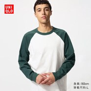 優(yōu)衣庫男裝女裝寬松插肩袖T恤/休閑長(cháng)袖上衣484016 55 青綠色 L /175/100A