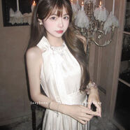 小紅書(shū)同款掛脖連衣裙女輕奢高端千金名媛氣質(zhì)生日禮服珍珠鑲鉆蝴 杏色-長(cháng)款版 S S