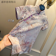 盛妙慈女童旗袍夏季連衣裙2025兒童新款中國中式國風(fēng)女孩小女孩漢服 丁香結 150