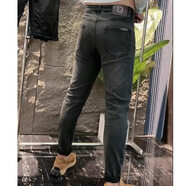 尡韻牛仔褲男潮牌修身小腳褲彈力休閑潮流百搭男士九分褲子薄款褲子 億牛-9919灰色 33