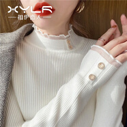 相伊戀人半高領(lǐng)針織衫女外穿25年百搭顯瘦內(nèi)搭蕾絲邊打底衫加厚保暖毛衣 白色【春秋常規(guī)款】 均碼 【80-140斤】