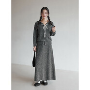 XIVI【香榭麗舍慵懶感】歌銘復古羊毛針織開(kāi)衫女半身裙兩件套裝N733C 深灰 均碼 （90-125）