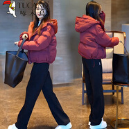 啄木鳥(niǎo)洋氣寬松韓版服女2025冬季新款時(shí)尚連帽百搭顯瘦面包服短外套 紅色 M 【90-110斤】