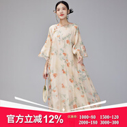 陌遇春夏中國風(fēng)原創(chuàng  )改良旗袍寬松真絲歐根紗新中式連衣裙品牌女裝 黃色 M