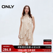 ONLY2025夏季新款淑女掛脖圓領(lǐng)荷葉邊短裙碎花連衣裙女|125207045 HH5桑迪紋樣沙色底 L