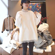 妃麗慕尚中長(cháng)款蕾絲立領(lǐng)拼接德絨T恤女秋冬新款寬松內搭打底衫遮屁股上衣 【德絨】2003白色 L 建議150斤以?xún)?
                                         title=