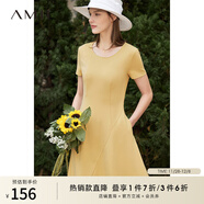 AMII女裝2025法式復古a字連衣裙女夏季新款赫本風(fēng)顯瘦圓領(lǐng) 杏黃 （建議拍大一碼） M 160/84A