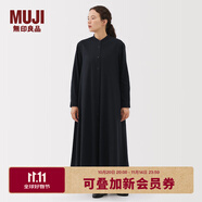 無印良品（MUJI）女式 法蘭絨 立領(lǐng)長袖連衣裙女裝裙子純棉連身裙25年秋季 深藏青色 S (155/80A)