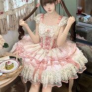 白糖少女原創(chuàng  )設計新品Lolita洋裝芭蕾風(fēng)jsk吊帶連衣裙 粉色jsk+粉色拖尾+粉色發(fā)帶+飛機盒 S  （90斤以下）