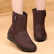 大東秘語(yǔ)雪地靴女冬季加絨加厚保暖媽媽棉鞋女士外穿防滑中老年棉靴子 深棕色 35