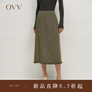 OVV【經(jīng)典粗花呢】秋冬熱賣(mài)女裝日本進(jìn)口面料流蘇半身裙 黑金 M