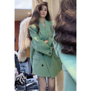 小紅書(shū)熱門(mén)2025秋冬新款感別致綠色西裝外套女歐美寬松百搭保 綠色外套 M M建議80-100斤