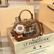 香港品牌包包女包感真皮斜挎包2025新款貓頭鷹手提單肩小方包 棕色 送掛件