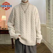 NEW OR MODE日系慵懶風(fēng)毛衣男秋冬cityboy高領(lǐng)麻花針織衫潮牌寬松情侶套頭衫 白色 XL