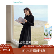 茵曼（INMAN）2025秋冬女裝新款燈芯絨連衣裙新品長(zhǎng)袖休閑針織禮服中長(zhǎng)裙子 午夜黑-18348357H1 L