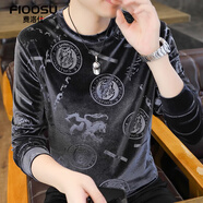 費洛仕2025秋冬新款金絲絨衛衣男長(cháng)袖T恤休閑加大碼打底衫寬松青年上衣 2303銀色 L (105-125)