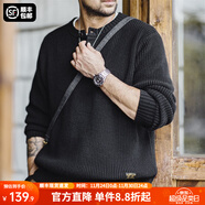 馬登工裝美式復古豎條紋亨利領(lǐng)毛衣寬松加厚黑色打底針織衫男秋冬 黑色 【毛衣男高級感/毛線(xiàn)衣/針織外套男】 XL 【寬松版型,可拍小一碼】