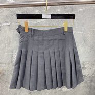 湯姆 布朗TB夏季女款基礎迷你紐扣拉鏈半身百褶裙日常穿搭百搭時(shí)尚 灰色 S 0碼=