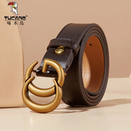 啄木鳥(niǎo)（TUCANO）皮帶女新款二層牛皮褲帶百搭韓版學(xué)生皮帶女復古風(fēng)合金平滑扣腰帶