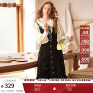 兩三事牛仔背帶連衣裙春季復古背心裙黑色裙子設計感長(cháng)裙魅影幾許 藍色 M