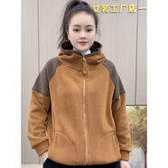 代勒2025秋冬新款時(shí)尚休閑百搭雙面減齡加絨連帽撞色拼色外套 桔色 M 90-115斤