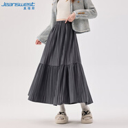 真維斯半身裙女秋冬百搭垂感a字裙高腰顯瘦中長(cháng)款百褶裙女深灰2XL