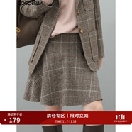 COCOBELLA學(xué)院風(fēng)格紋毛呢半身裙女時(shí)尚荷葉擺氣質(zhì)A字短裙HS921 灰色格 L