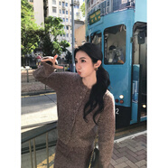 MULVAN柔軟夢(mèng)境 極簡(jiǎn)寬松圓領(lǐng)針織毛衣開(kāi)衫女a(chǎn)字包臀短裙兩件套 花紗咖上衣 L