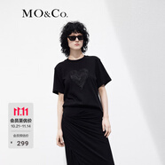 MO&Co.歐根紗立體愛(ài)心圓領(lǐng)短袖寬松純棉小白T恤夏上衣上裝基礎(chǔ)黑白 黑色-第1批 M 165