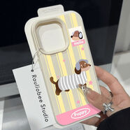 杜蕾斯（durex）條紋臘腸狗適用蘋(píng)果17PRO手機殼iPhone16蘋(píng)果14/13/12/11荔枝紋軟 條紋臘腸狗【古董白原皮紋】 蘋(píng)果17PRO