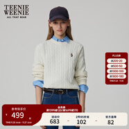 Teenie Weenie小熊毛衣女春季簡(jiǎn)約運動(dòng)綿羊毛圓領(lǐng)絞花針織毛衣女 象牙白 S